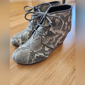 TOMS Snake Print Wedge Kala Ankle Bootie